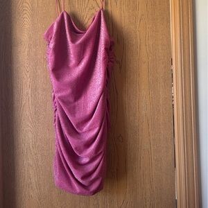 Pink Ruched Glitter Dress